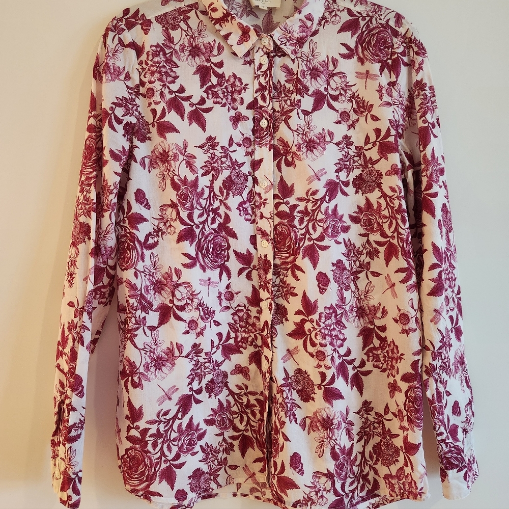 Sezane Etoile Button Up Shirt In Fuchsia And White Size 38 French